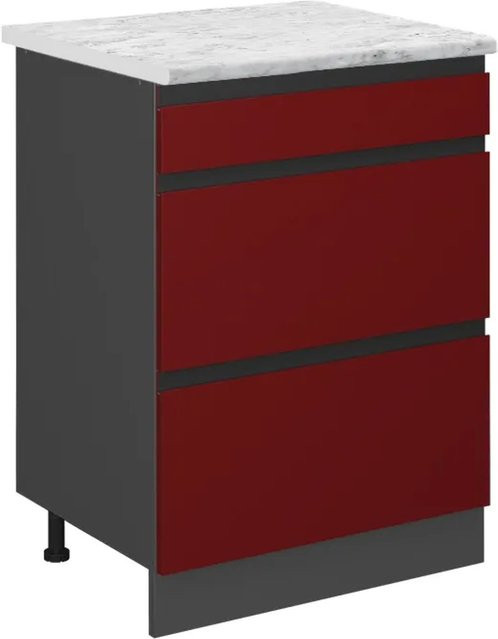 Vicco R-Line Schubladenschrank für die Küche in Rot mit Marmor-Optik, Breite: 60 cm - Bild 1