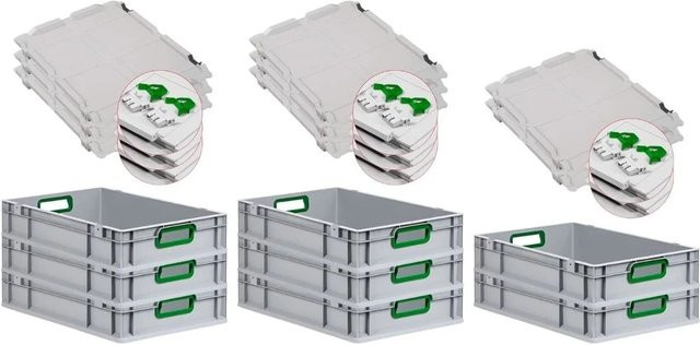 PROREGAL Spar Set 8x Eurobox Nextgen Color mit Scharnierdeckel und Schiebeschnappverschlüssen, Grün, H x B x T: 12 x 40 x 60 cm - Bild 1