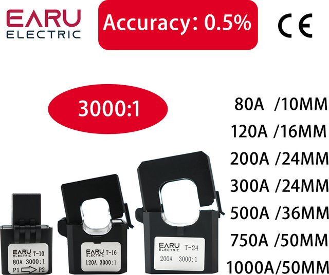 EARU 3000/1 Micro Split Core Stromwandler Sensor AC Open Type CT, Farbe: Schwarz - Bild 1