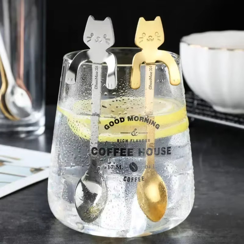Ouhoe Katzen-Kaffeelöffel aus 304 Edelstahl in Silber, kreativer Teelöffel für Milch und Dessert - Bild 3