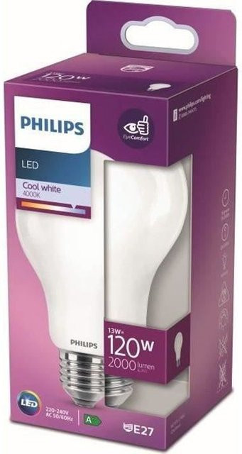 Philips LED-Lampe E27, 120 W Äquivalent, Kaltweiß, Glas, Transparent/Weiß, Nicht dimmbar - Bild 1