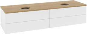 V&B Waschtischunterschrank Antao mit Beleuchtung, Farbe Eiche Honig und Weiß lackiert, B/T: 160 x 50 cm - Bild 1