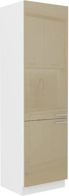 Küchen Hochschrank Lara Cappuccino Hochglanz in Beige mit fünf Regalböden, Breite: 60 cm - Bild 1