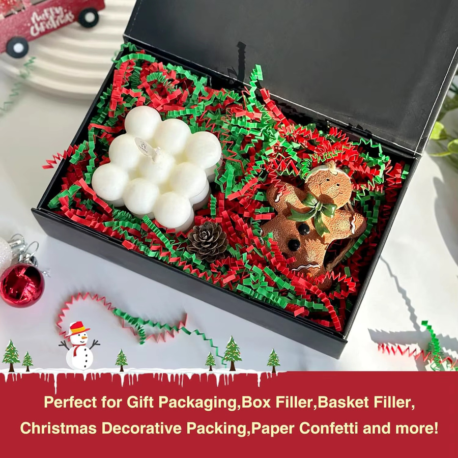 Rot-grüner Crinkle-Cut-Papierverschluss als festlicher Füllstoff für Geschenkboxen, 100 g - Bild 3