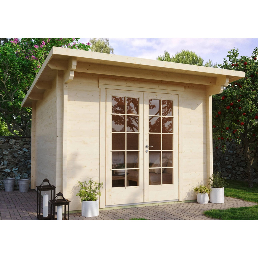 Fjordholz Gartenhaus Jacob 70 Blockhaus in Beige mit Edelstahlbeschlägen - Bild 2