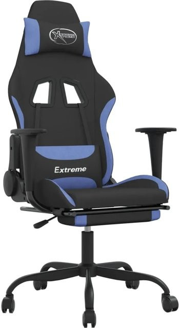 vidaXL Gaming-Stuhl mit Massagefunktion und Fußstütze in Schwarz und Blau aus Stoff - Bild 1