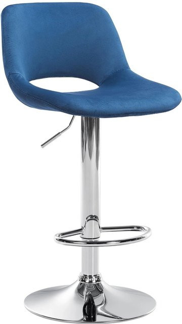 DELUKE Barhocker JAKSON Barstuhl mit Lehne aus blauem Samt und Chrom-Gestell, Höhe: 110 cm, Breite: 46 cm, Tiefe: 42 cm - Bild 1