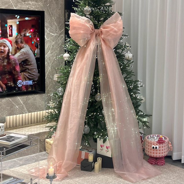 Navida Organza-Schleife als Weihnachtsanhänger für Weihnachtsbaum und Party-Dekoration in Weiß und Pink - Bild 1