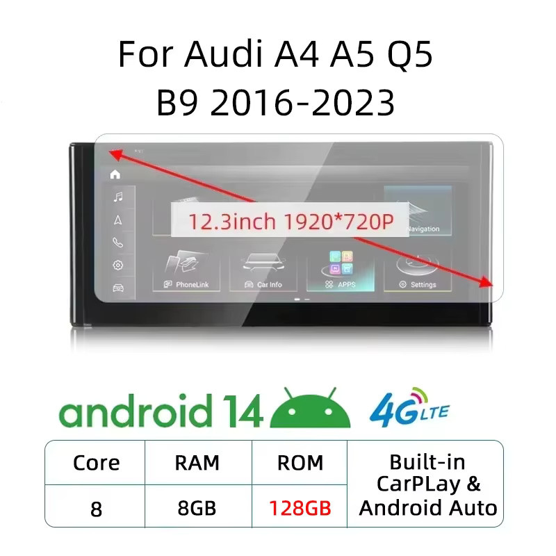 NUNOO Wireless CarPlay Adapter mit Qualcomm 668 und Android 14 System für Audi A4 A5 Q5 B9, Schwarz - Bild 7