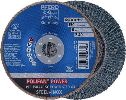 PFERD POLIFAN POWER STEELOX Fächerschleifscheibe Blau, Durchmesser: 150 mm, Bohrungs-Ø: 22,23 mm, Körnung: 40, für Stahl und Edelstahl - Bild 1
