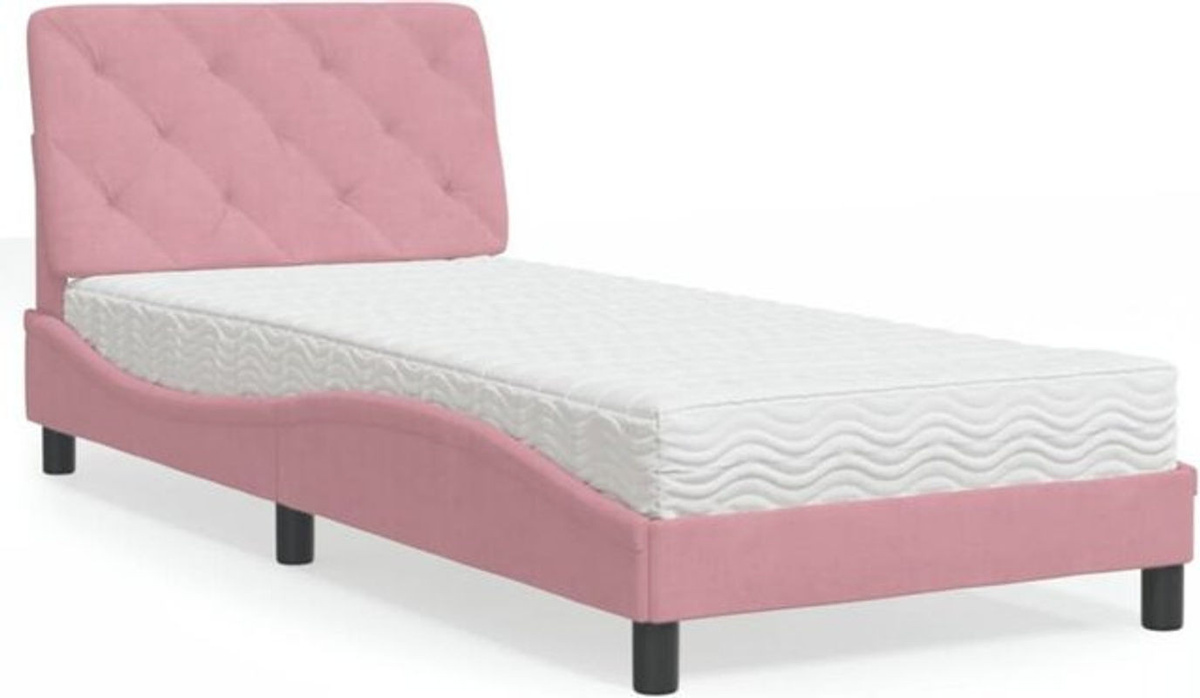 Modernes Polsterbett mit Matratze von Vidaxl in Rosa und Weiß aus Samt, Metall und Holzwerkstoff, B/T/H: 90 x 190 cm - Bild 1