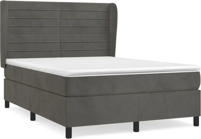 vidaXL Boxspringbett mit Matratze in Dunkelgrau aus Samt, Hybrid-Design mit Taschenfederkern, B/T: 140 x 200 cm - Bild 1