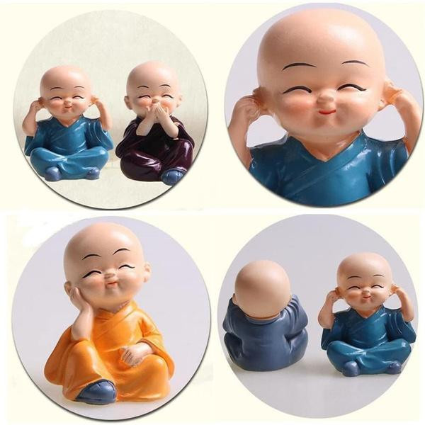 Set mit 4 dekorativen Mönchsfiguren aus Harz von Good Luck Zuo als Tischornamente mit den Motiven Höre nichts Böses, sehe nichts Böses, sprich nichts Böses und tue nichts Böses - Bild 3