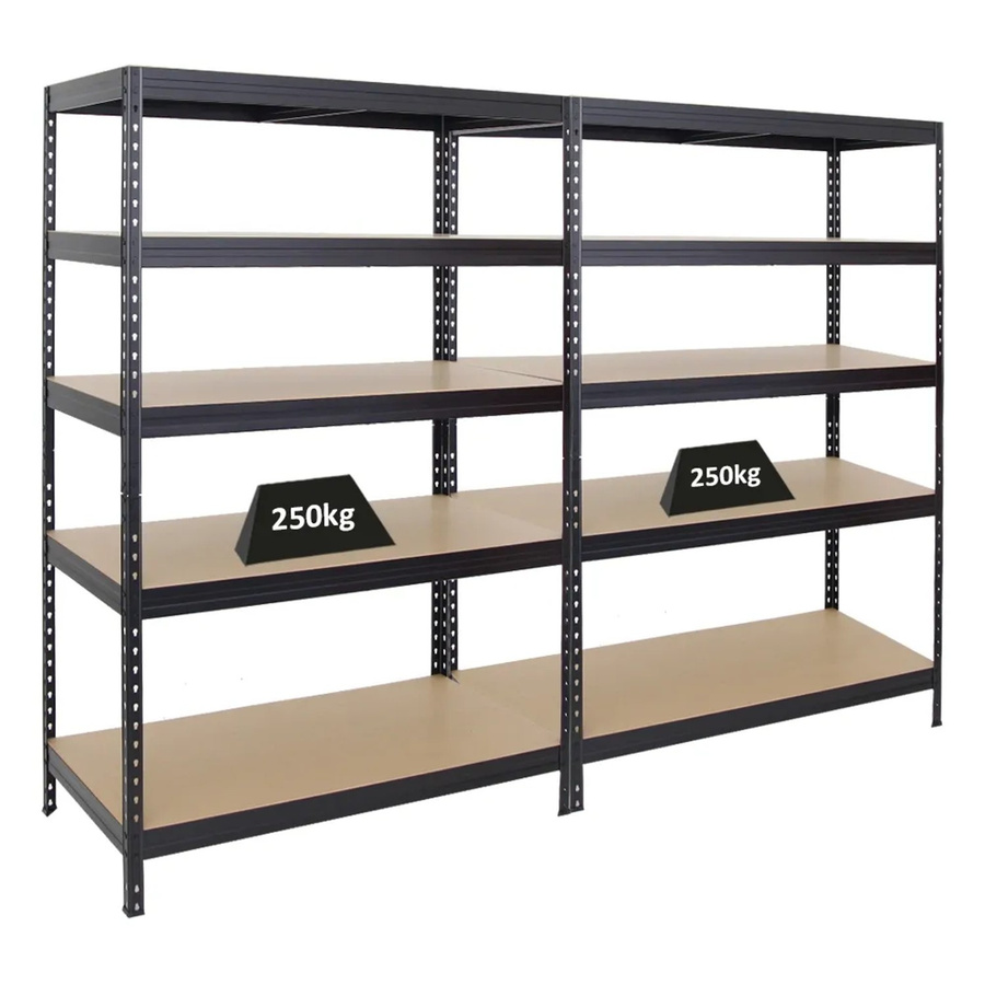 2er Set PROREGAL Schwerlastregal Rivet in Schwarz mit verstellbaren Fachböden aus MDF, H x B x T: 180 x 120 x 60 cm - Bild 2