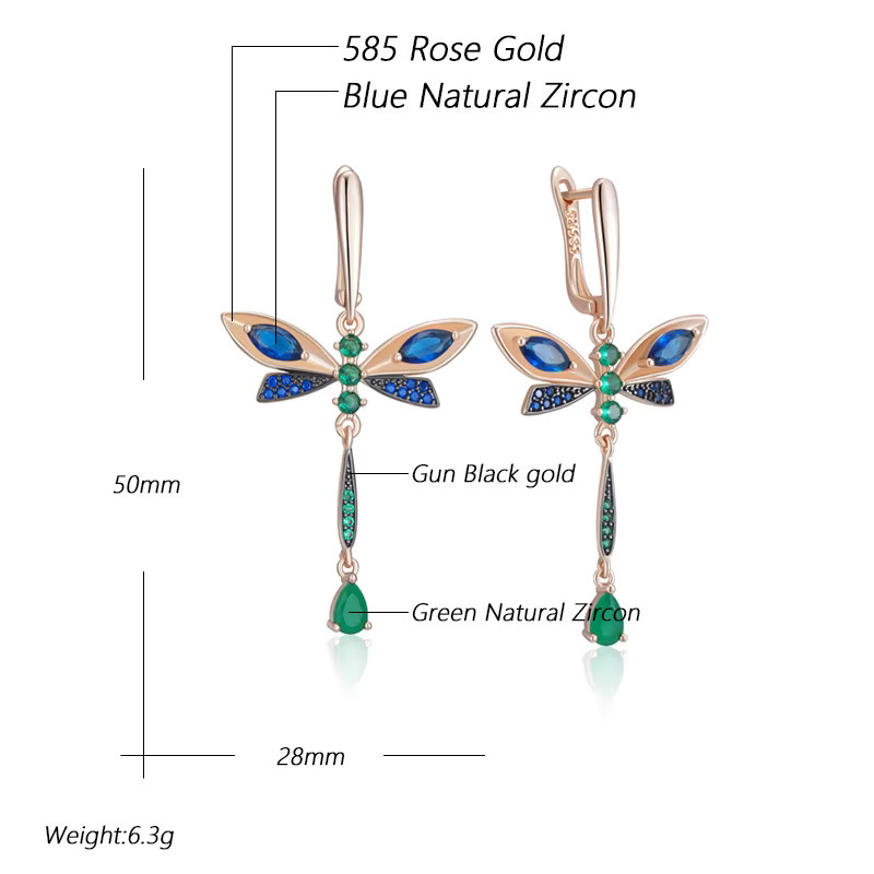 Kinel Ohrringe Libelle, 585 Gold, Roségold, Zirkonia, Damen, Vintage - Bild 2