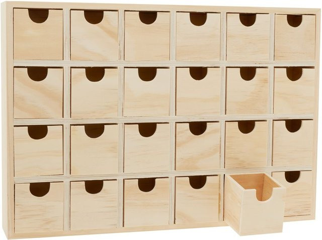 VBS Mini-Kommode Adventskalender mit 24 Schüben in Beige aus Kiefernholz, B/T/H: 26,0 x 6,0 x 38,0 cm - Bild 1