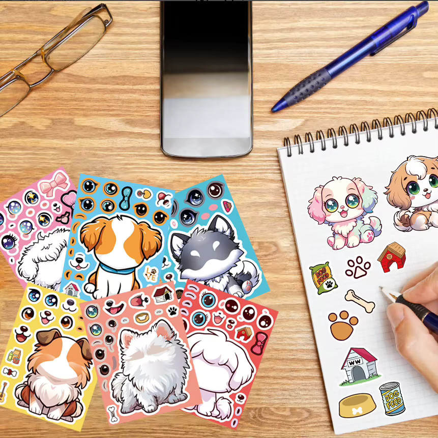 8 Stück wasserdichte Cartoon-Aufkleber mit niedlichen Hunden in Multicolour für Kinder zur Dekoration von Telefon, Tablet und Skateboard - Bild 2
