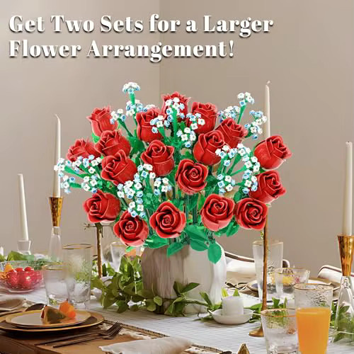 AMAZINGBLOKS Romantischer Rosen-Baustein-Bausatz, 649 Teile, ab 14 Jahren - Bild 6