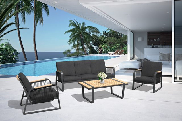 Robinson Loungemöbel aus Aluminium und Teakholz in Anthrazit und Braun - Bild 1