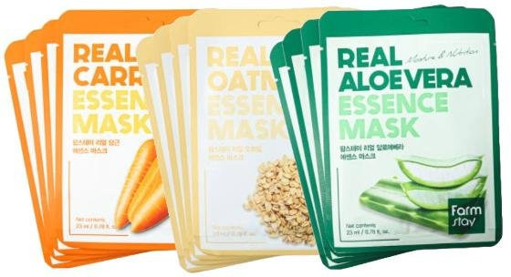 FARM STAY Real Essence Mask Kombipackung, Aloe Vera, 12 Blatt - Bild 1