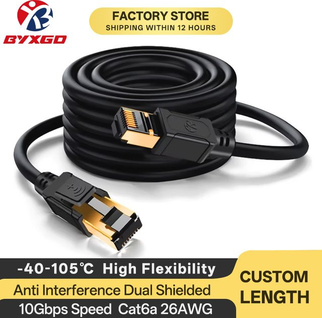 BYXGD CAT6A SFTP Outdoor Ethernet-Kabel, doppelt abgeschirmtes LAN-Netzwerkkabel mit RJ45, 10Gbps, Schwarz/Grün - Bild 1