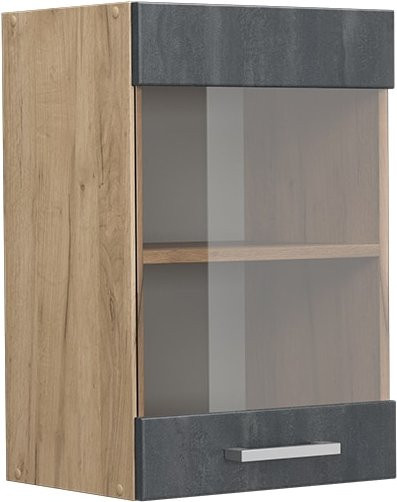 Vicco R-Line Küchen-Hängeglasschrank mit Glastüren in Schwarz Beton und Eiche, B/T/H: 40 x 31 x 60 cm - Bild 1