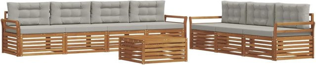 vidaXL Outdoor-Sofagarnitur 8-teilig aus Akazienholz mit Kissen in Natur und Grau - Bild 1