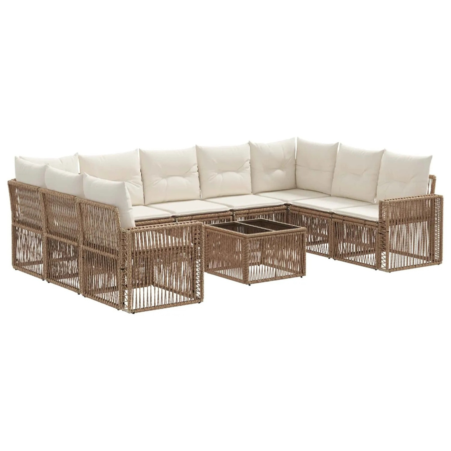 vidaXL Gartensofa-Set 10-teilig in U-Form aus Poly-Rattan und Stahl in Beige mit Polsterkissen - Bild 2