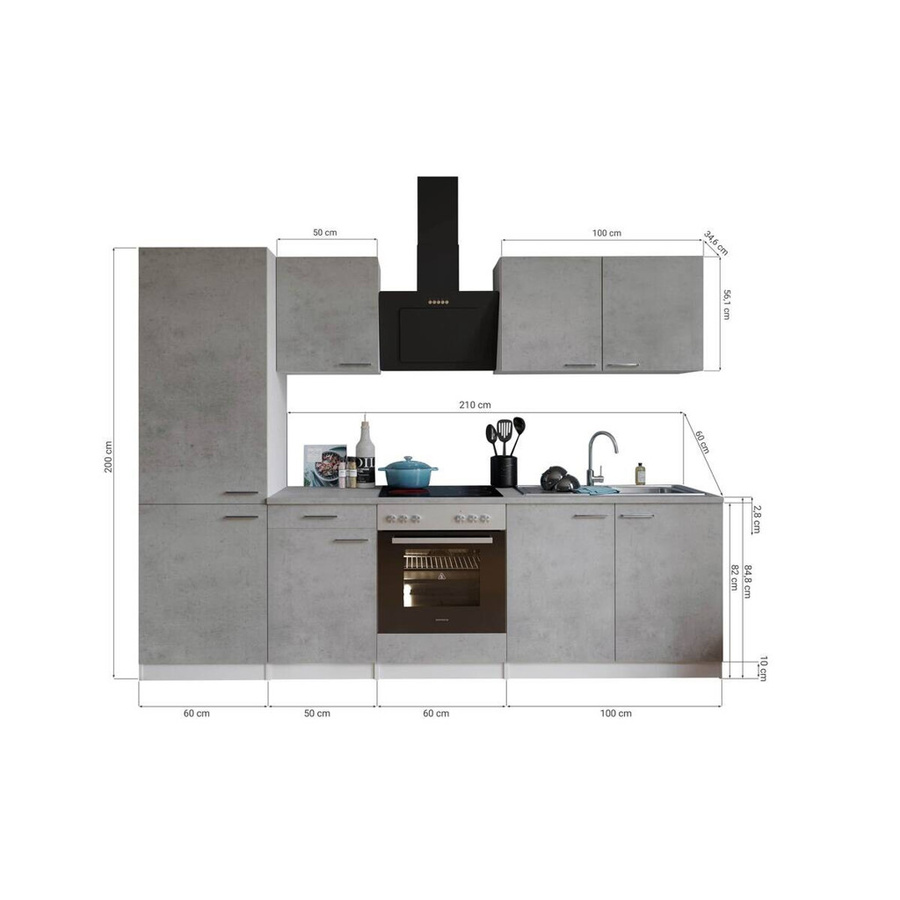 Respekta Küchenblock Malia in Beton Optik Grau mit Kühl- und Gefrierkombination, B/H/T: 270 x 200 x 60 cm - Bild 2