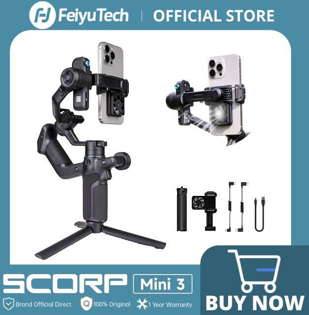 FeiyuTech SCORP Mini 3 Gimbal-Stabilisator für Smartphone mit AI-Tracking-Modul und Lüfter, Schwarz, 2 kg Nutzlast - Bild 1