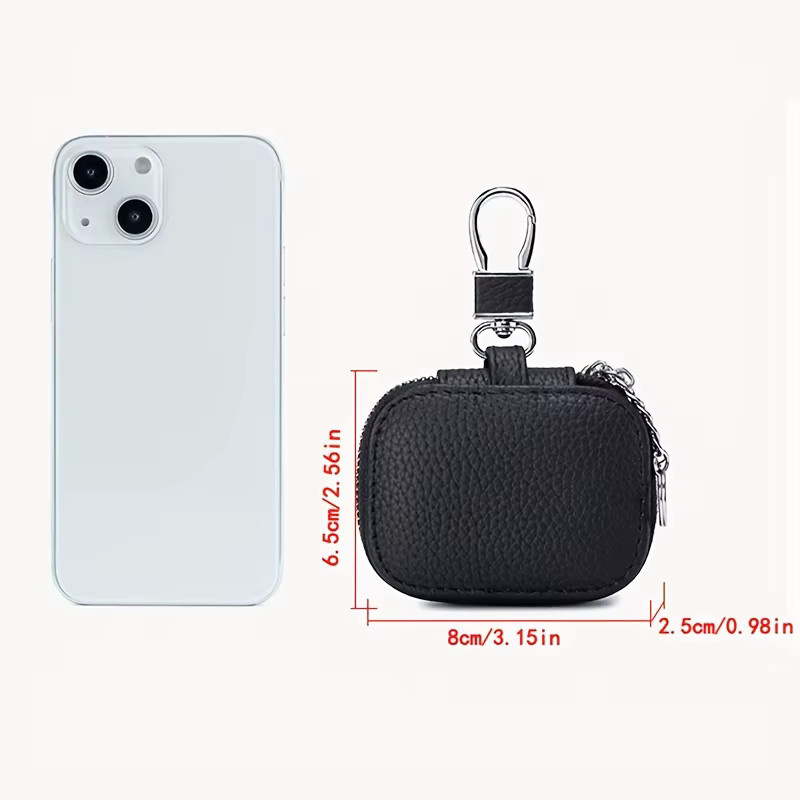 Schutzhülle für Ohrhörer aus PU-Leder in Schwarz mit Netztasche und Schlüsselanhänger - Bild 2