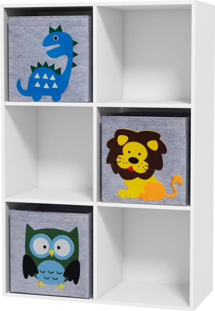 ZONEKIZ Kinderregal mit 3 Aufbewahrungsboxen als Bücherregal und Spielzeugregal für das Kinderzimmer, Weiß-Grau, B/T/H: 61,8 x 29,9 x 91,5 cm - Bild 1