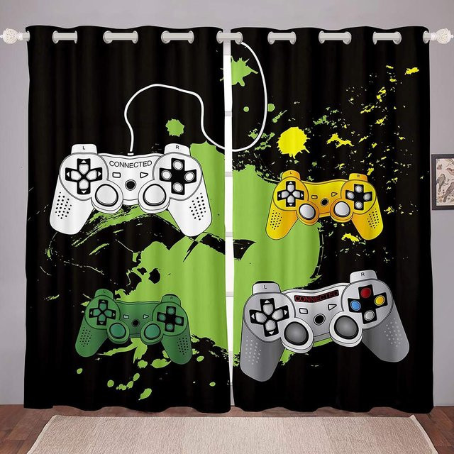 Yiran Furniture Gaming Vorhänge mit Gamepad-Motiv in Rot, 2er-Set, halbtransparent, Breite: 60 cm, Höhe: 60 cm - Bild 1