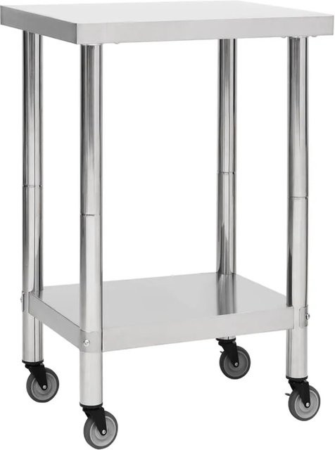 DELUKE BEWO Edelstahl Arbeitstisch mit Rollen in Silber, B/T/H: 60 x 60 x 85 cm - Bild 1