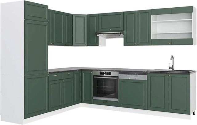 Vicco Fame-Line Eckküche im Landhausstil in Grün, Gold, Weiß und Anthrazit B/T/H: 227 x 287 x 82 cm - Bild 1