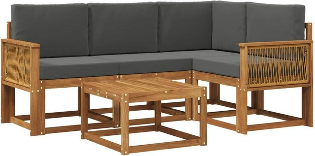 vidaXL Outdoor-Sofagarnitur aus Akazienholz mit 5 Teilen in L-Form, Farbe Anthrazit und Braun, inklusive Polster und Couchtisch - Bild 1