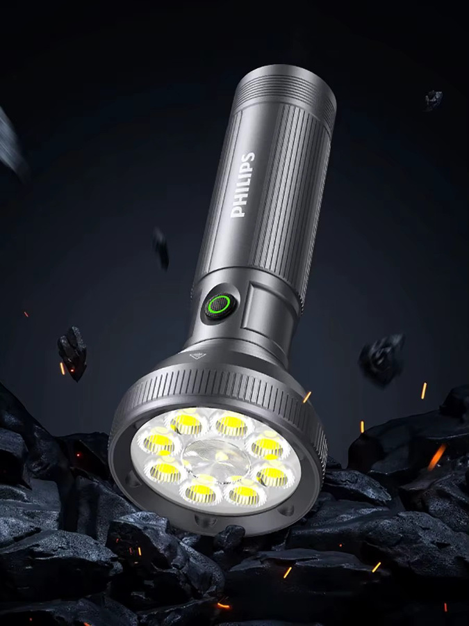 Philips SFL6252 Hochleistungs-LED-Taschenlampe in Schwarz mit 9 Lampenperlen, wiederaufladbare Camping-Taschenlampe aus Aluminium und Kunststoff - Bild 6