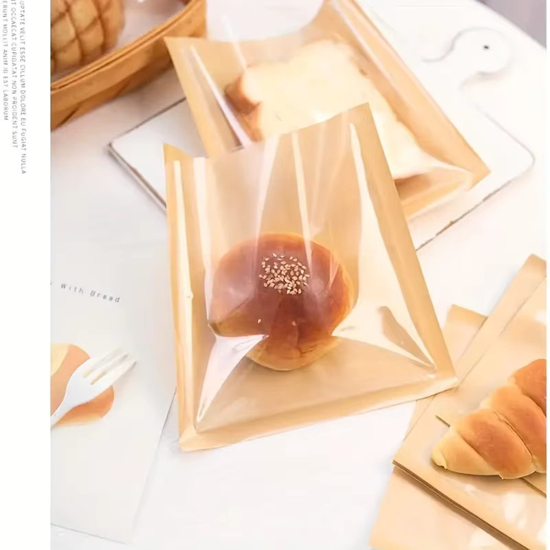 100 Stück braune Kraft-Toastbeutel mit klarem Fenster, wasserdichte und ölbeständige selbstverschließende Backbeutel aus Papier für Brot und Gebäck - Bild 3