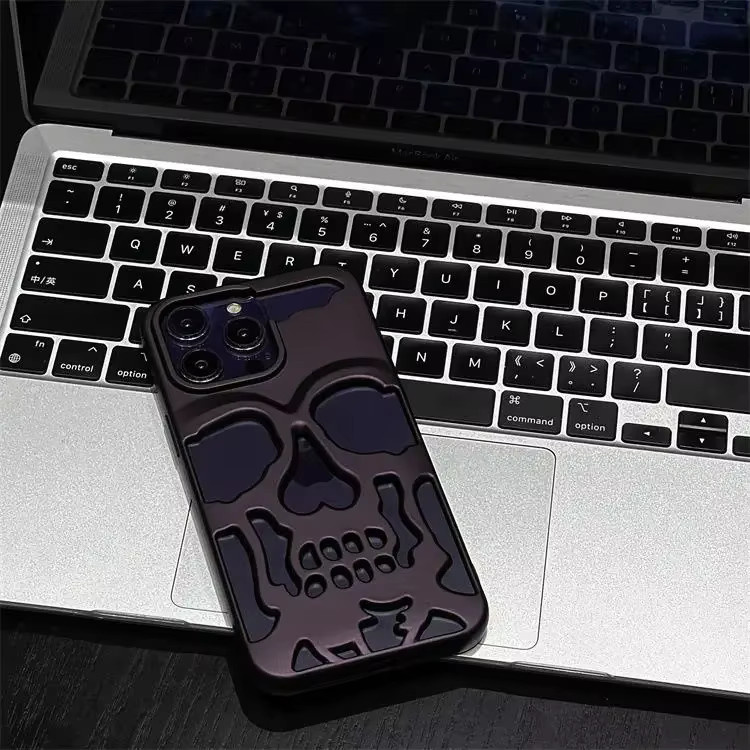 NMEGOU Handyhülle mit Skelett-Schädel Design für iPhone 12 bis 17 Pro Max Plus, stoßfest und matt, Schwarz - Bild 2