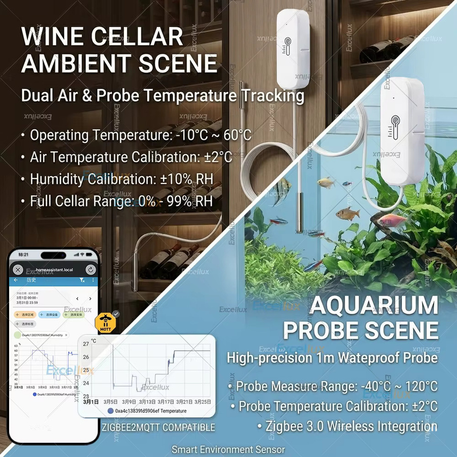 Tuya Zigbee Smart Thermometer Hygrometer mit 1m wasserdichter Sonde in Weiß für Home Assistant und Zigbee2MQTT zur Temperaturmessung in Kühlschrank oder Pool - Bild 4