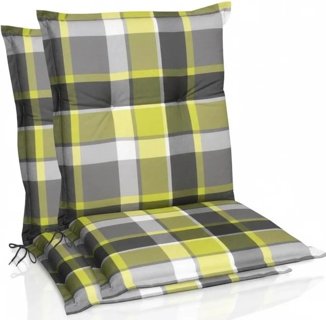 Beautissu 2er Set Sunny GR Niedriglehner Auflagen, Grün Kariert, B: 100 cm, T: 50 cm - Bild 1