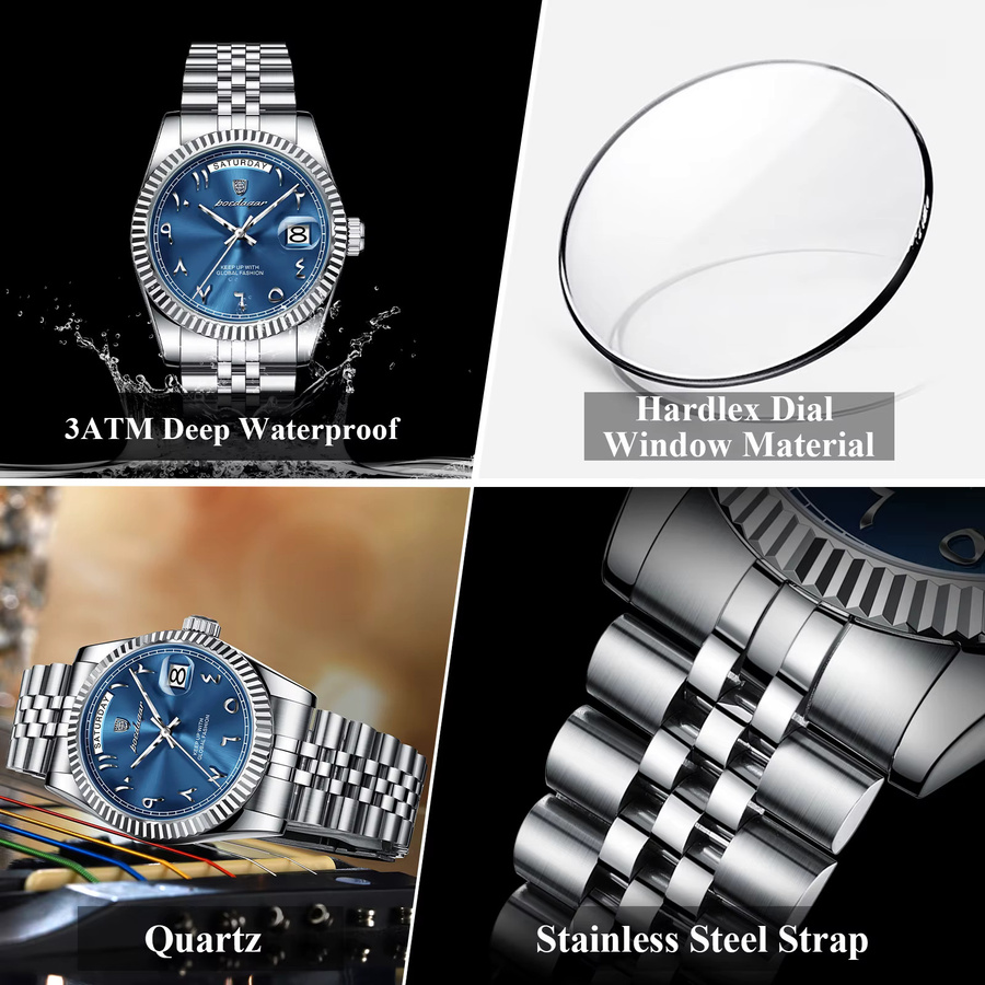POEDAGAR Armbanduhr Quarz, Edelstahl, Datum, Wochentag, Herren - Bild 4