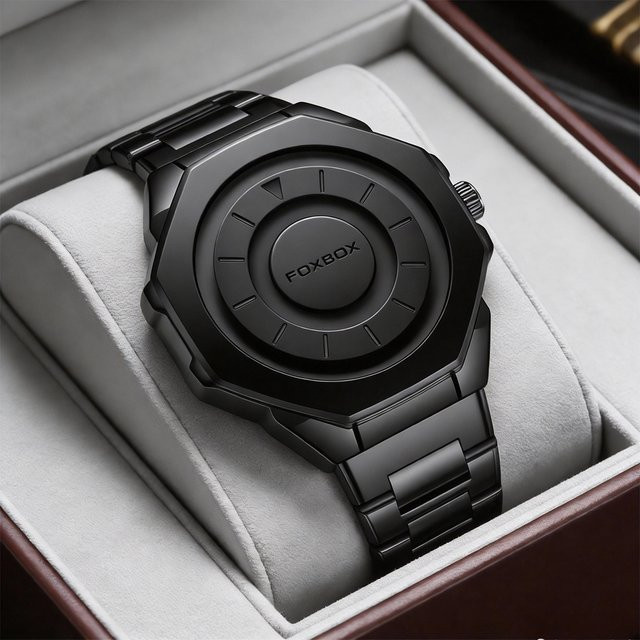 FOXBOX Armbanduhr Quarz, Edelstahl, Schwarz, Herren - Bild 1
