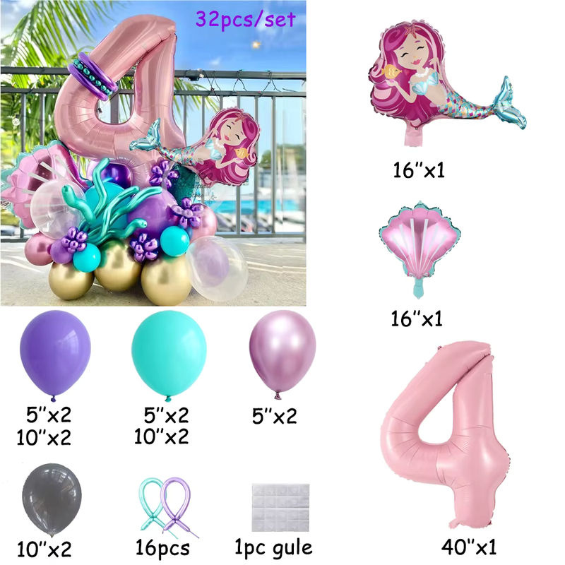 32 Stück Meerjungfrauenschwanz und Muschel Folienballons in Rosa für Kindergeburtstage und Babypartys, 40 Zoll - Bild 2
