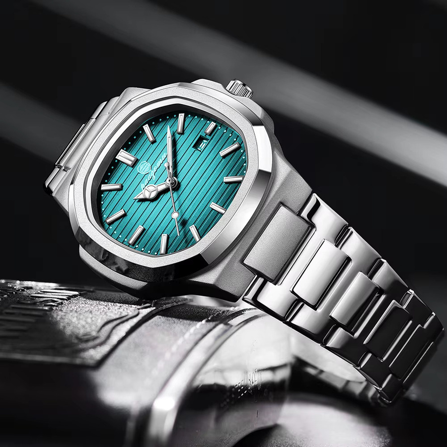 PAAZOMU Armbanduhr, Quarz, Edelstahl, Eckig, Blau, Herren - Bild 3