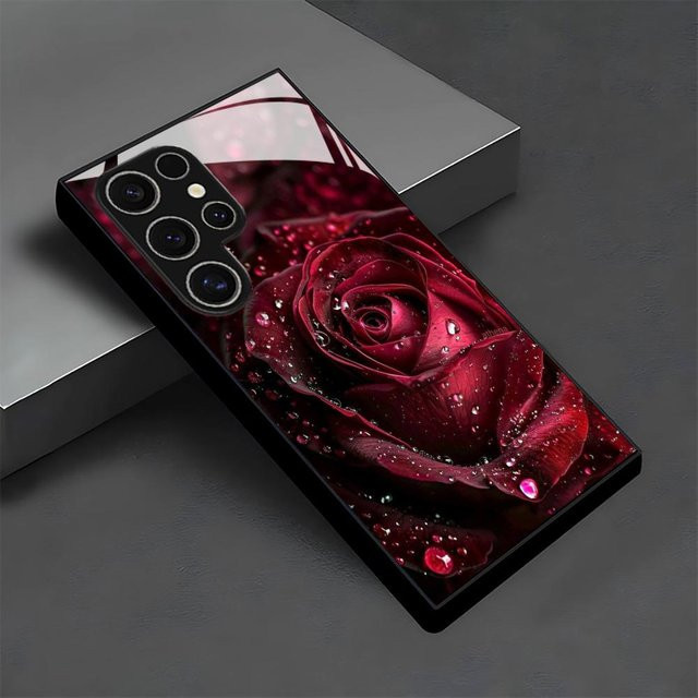 Rote Rosenblüten Handyhülle aus Glas für Samsung Galaxy S26 S25 S24 S23 S22 S21 S20 Ultra Plus 5G, mattiert und rutschfest - Bild 1