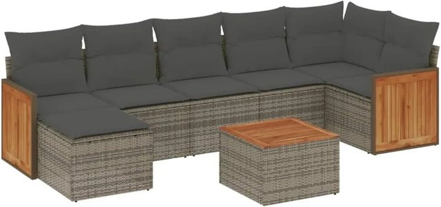 vidaXL 8-teilige Garten-Sofagarnitur aus Polyrattan in Grau mit Kissen und Metallgestell - Bild 1