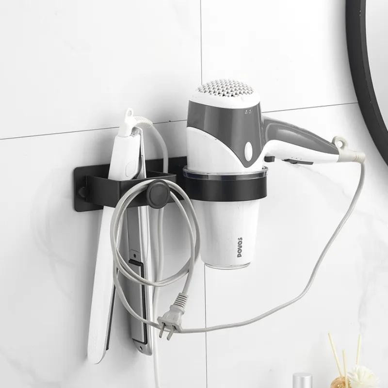 Wandmontierter Föhnhalter und Haarwerkzeug-Organizer für das Badezimmer in Schwarz - Bild 2