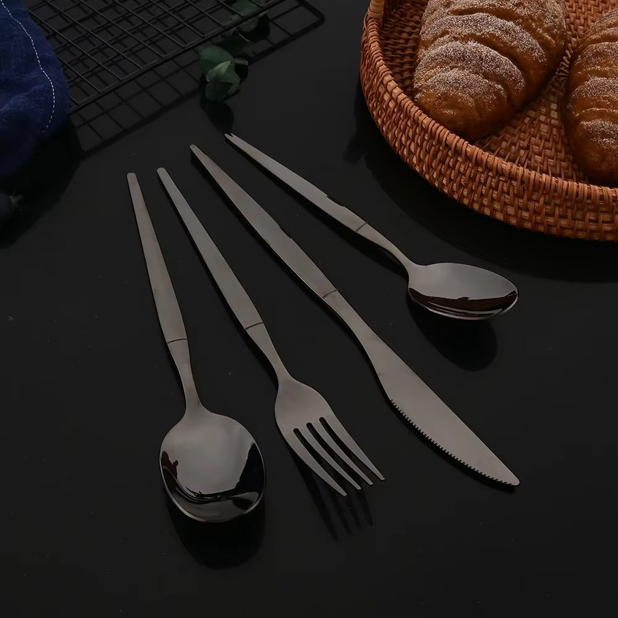 24-teiliges Besteckset aus Edelstahl von uniturcky in Schwarz und Silber, bestehend aus Messern, Gabeln, Löffeln und Teelöffeln - Bild 3