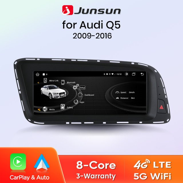 Junsun 4G WiFi Wireless CarPlay Android Autoradio für Audi Q5 2009-2016 mit GPS Navi und Touchscreen in Schwarz - Bild 1